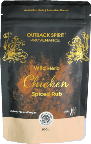 ﻿This Wild herb infused Chicken Rub rub is perfect for chicken and any poultry or white meat in all forms – rub on chicken breasts, strips, thigh pieces or on a whole roasting chicken for a delicious flavour that’s sure to impress! This is a spicy little rub - just the right balance between the herbaceous flavours from of Lemon Myrtle and Anisata and the heat from Cayenne Chilli. 