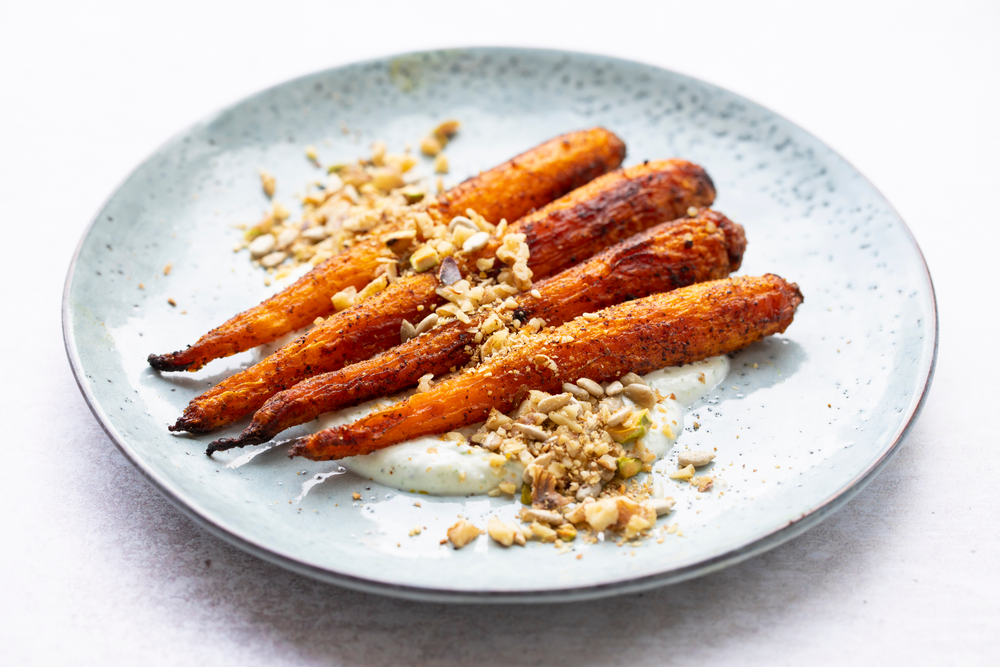 Roasted Baby Carrots with Hummus and Dukkah