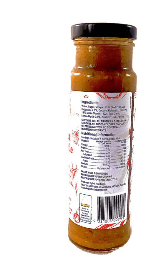 Coconut Lemon Myrtle Chilli Sauce 250ml (8.45 Fl Oz) - Carton of 6 - Outback Spirit